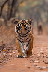 Fototapeta premium Tiger cub walking on a path
