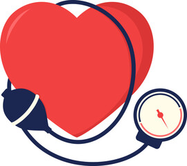 Hypertension illustration with heart, blood pressure, stethoscope, heart pulse for hypertension day, heart day. Vector isolated.