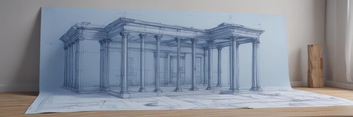 Blue print photo effect mockup, architectural drawing ,  blue,  engineering,  background