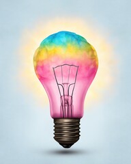 Creative Idea Generation Thinking Outside The Box Innovation A colorful light bulb emitting creative energy and innovative ideas.