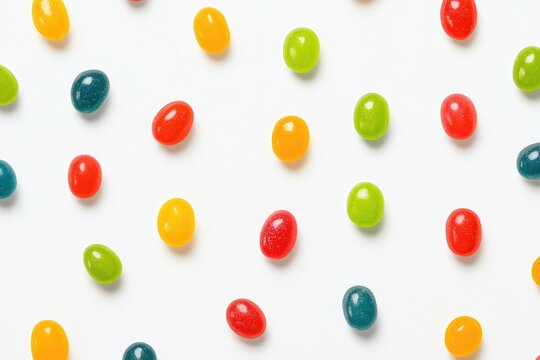 Colorful jelly beans scattered on a white surface (1)