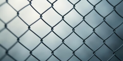 Naklejka premium Close-up view of a chain link fence with a blurred background, showcasing the intricate diamond pattern of the wire mesh