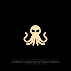 Minimalist Illustration of an Ominous Octopus with Piercing Gaze on Deep Black Backdrop, Creating a Striking and Mystical Visual, Ideal for Graphic Designs, Vector Art
