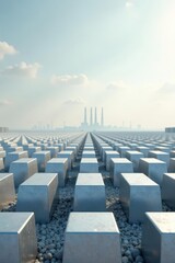 Fototapeta premium Endless Rows of Metal Ingots Under a Clear Sky, Reflecting Industrial Progress