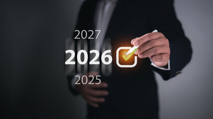 Setting business goals for 2026, Businessman target selection and preparing for new challenges in 2026, Business growth goals Develop success, Planning and strategy create growth opportunities.