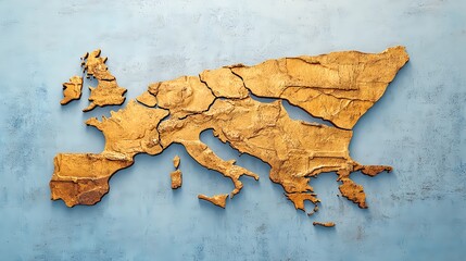 European Map, Light Brown Relief, Light Blue Background