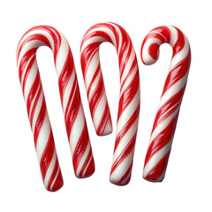 candy canes with red and white stripes on transparent background 