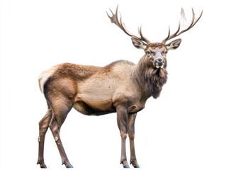 Obraz premium Majestic Elk Standing Tall Isolated on White Background Studio Shot Wildlife Photography Nature Animal Portrait