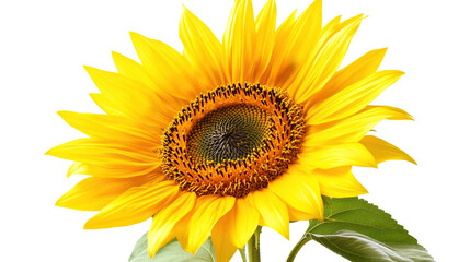 Fototapeta premium Bright yellow sunflower on tree isolated on transparent, one petal shows off summer beauty. PNG