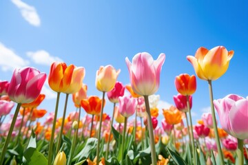 Obraz premium Field of tulip landscape outdoors blossom.