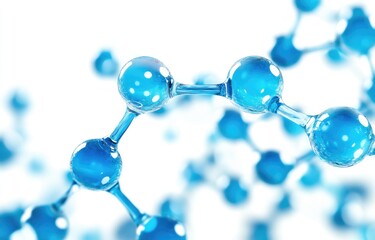 3D illustration of translucent blue molecular structure.  Complex chemical bonds and atoms
