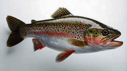 Fototapeta premium A stunning close-up of a vibrant rainbow trout isolated against a white backdrop