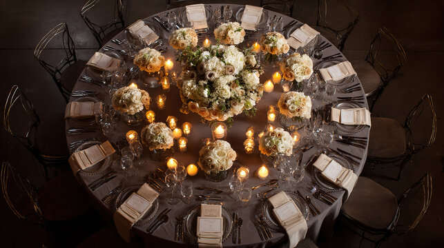 Elegant wedding table with floral centerpiece and fine china, radiating timeless romance and sophistication