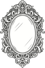 Hand-drawn Baroque Ornate Mirror Frame Sketch Vector
