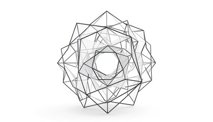 Intricate Geometric Structure with Interlocking Lines on White Background for Futuristic Designs