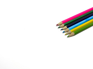 Color pencil with copy space isolated on whtie background,education frame concept. Copy space.