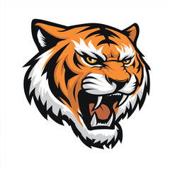 Obraz premium Roaring Tiger Face: A fierce and captivating illustration of a roaring tiger, showcasing its power and intensity through intricate lines and vibrant colors.