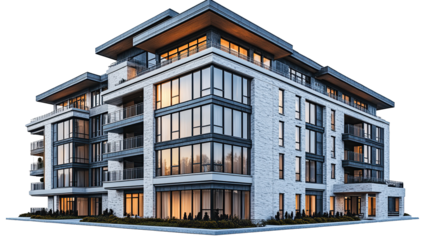 Modern apartment architecture elegant style isolated on transparent background. PNG