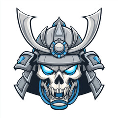 Samurai Skull Digital Art: A striking digital illustration showcases a detailed skull adorned in samurai armor, with a unique, futuristic twist. A blend of traditional aesthetics and modern design.