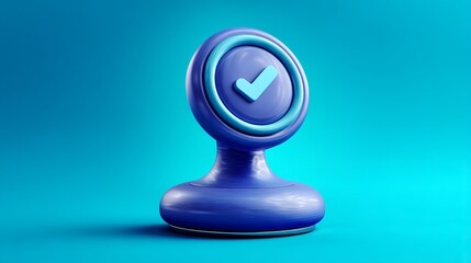 3D cartoon icon of a blue stamp used to approve HR and office documents. Symbol of selection and validation in a fun render style. 