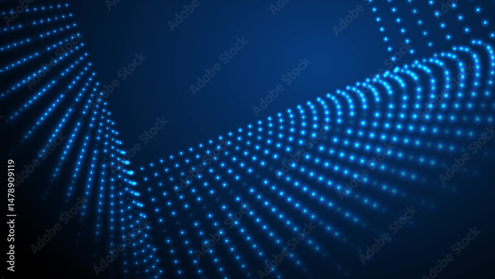 Poster Blue neon glowing dotted linear squares abstract hi-tech background