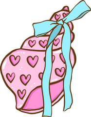 Coquette Seashell Pink Conch Shell Heart with Blue Ribbon bow Pastel Summer 
