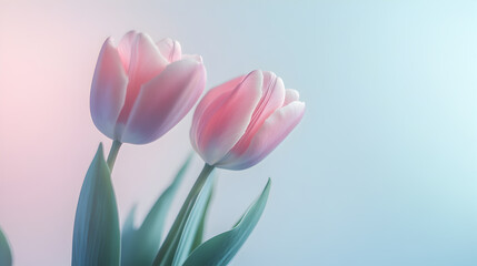 Fototapeta premium Two pink tulips are in a vase
