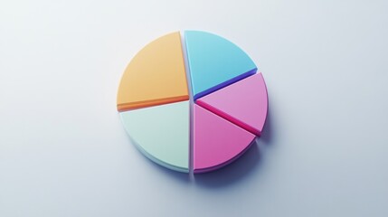 Fototapeta premium D pie chart with vibrant segments on a white background, each section slightly separated for emphasis, with light shadow for a polished effect