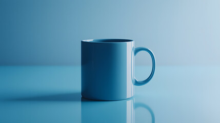 Obraz premium Blue Ceramic Mug: A minimalist and modern design of a plain blue ceramic mug with a white interior and a sleek handle. It stands alone against a soft blue background.