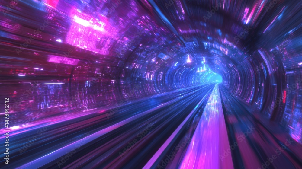 Aufkleber abstract motion blur of an electric train speeding through a station, capturing energy and speed, wi