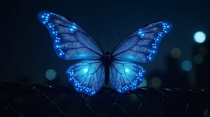 Glowing Neon Butterfly in the Night