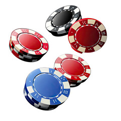 Five Colorful Casino Chips In Various Colors Isolated On Transparent Background