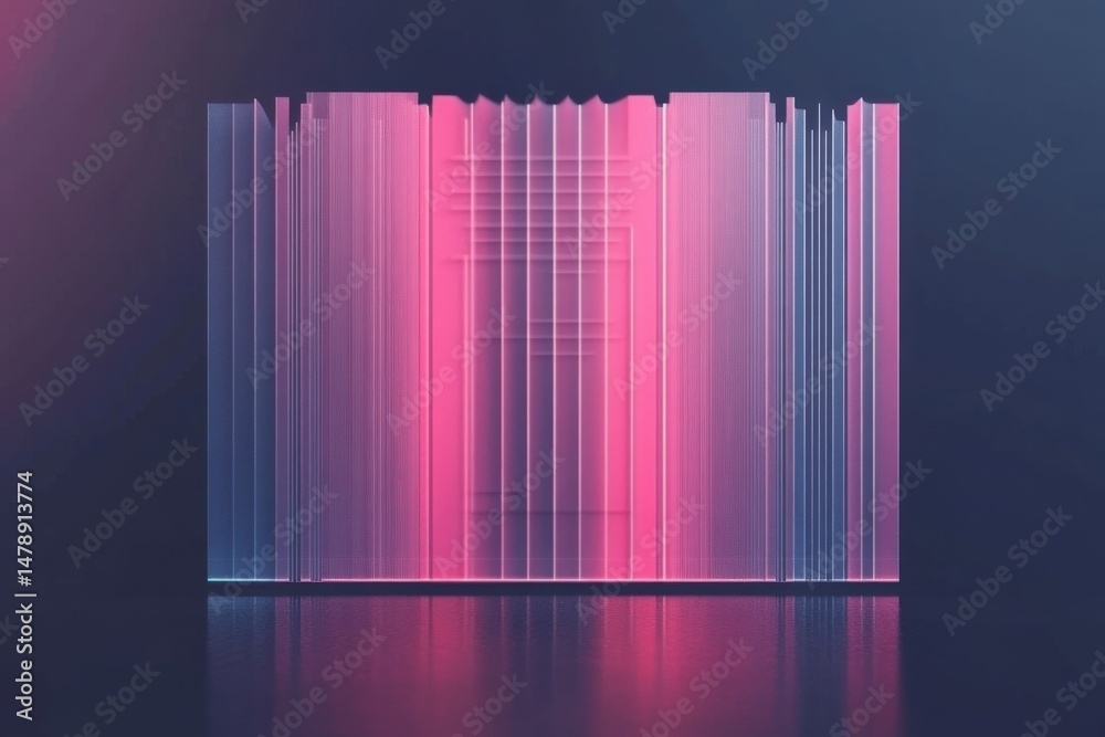 Fototapete abstract vertical lines in pink and blue gradient with reflection studio shot for backgrounds and mo