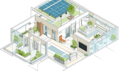 Eco-Friendly Smart Home: Isometric Design of a Sustainable Living Space
