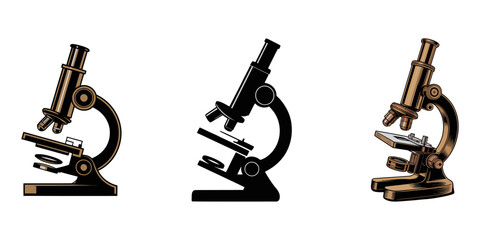 Microscope vector collection & Set of microscope silhouette vector designs, A set of minimalist black silhouette of microscope, color Vector illustration, Vector Graphic, EPS 10.