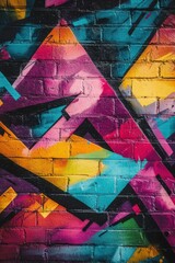 Naklejka premium Colorful Brick Wall Graffiti Art Close Up Abstract Urban Design Street Art Angle View