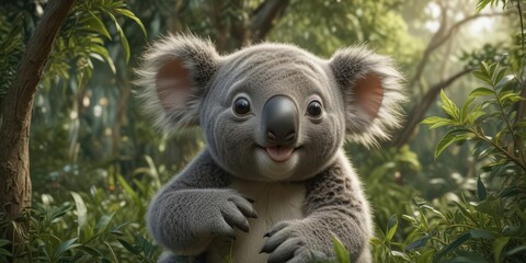 Fototapeta premium Charming koala infant playing amongst greenery, endlessly repeating , seamless, seamless vector, baby koala pattern