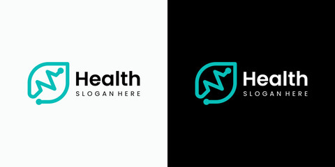 Leaf and pulse shape vector logo design with modern, simple, clean and abstract style. Icon for business, health care, medical and personal branding.