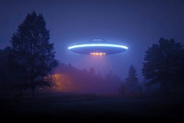 Ufo Flying Over Forest at Night