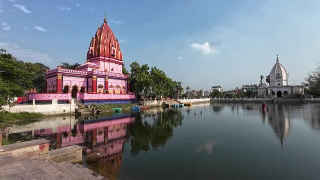 Shyama Mai Temple in Darbhanga Bihar with Scenic Pond and Clear Reflection Under Blue Sky