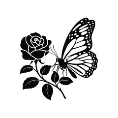 Butterfly and Rose Silhouette Vector Illustration