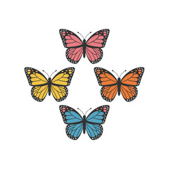 Set of Four Colorful Butterflies in Circular Pattern