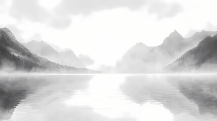 Silvery mist rising from a serene lake in the morning, lake, grey, lake. [Phantom Botanica] | Wispspire Root | rising fog. Illustration
