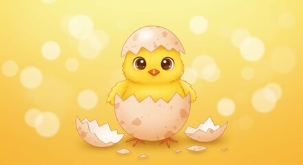 Cute cartoon chick hatching from egg illustration