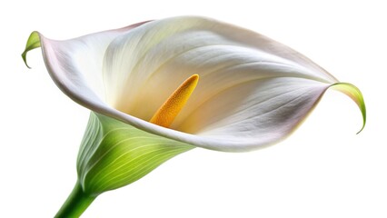 Fototapeta premium Elegant White Calla Lily with Yellow Stamen on Clean White Background