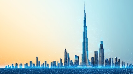 Futuristic City Skyline with Illuminated Skyscrapers