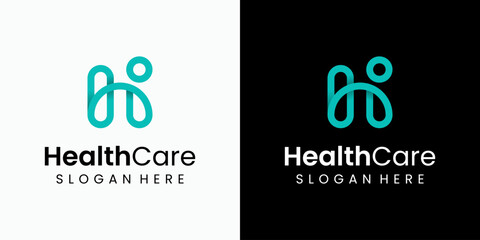 Vector logo design of letter H in the shape of a person with modern, simple, clean and abstract style. Icon for business, health care, coaching and personal branding.