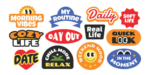 Naklejka premium Daily life stickers collection. Y2k style design Gen z and millenials caption for video editing or social media