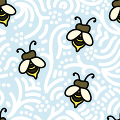 Bee simple illustration and abstract doodle in seamless pattern