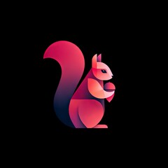 a minimalist squirrel with a large nut in its arms - geometric logo template